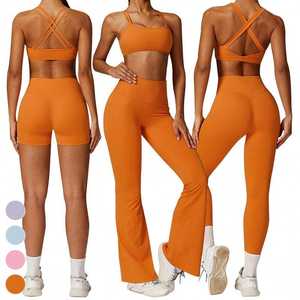 Conjunto Deportivo Sin Costuras para Mujer, Sujetador Deportivo, Pantalones Cortos/Pantalones Acampanados de Cintura Alta, Ajuste Elástico, Ropa Deportiva para Yoga, Reciclable - Product Image 3