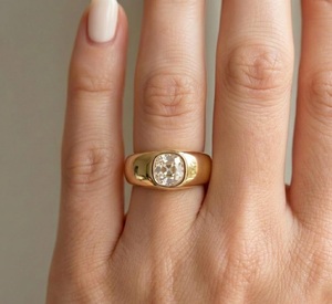 1960s Mid Century Old Mine Cushion Cut CVD Lab Diamond <b>Ring</b> Flush <b>Set</b> Solitaire Wedding <b>Ring</b> in 14K Solid <b>Gold</b> Engagement <b>Ring</b> - Product Image 2