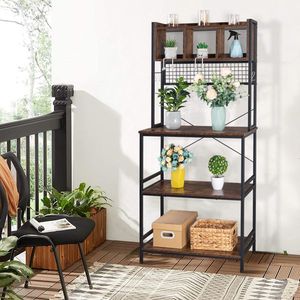 Scaffale da Cucina a 5 Ripiani Autoportante con 10 Ganci a S e 3 Cubi, Supporto Industriale per Forno a Microonde, Carrello Multiuso per Stoccaggio in Cucina - Product Image 6