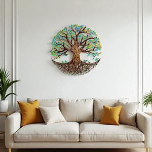 Art mural artisanal ARBRE DE LA VIE avec feuilles colorées et oiseaux pour la décoration murale des hôtels ou de la restauration, pour ajouter une touche de luxe - Product Image 3