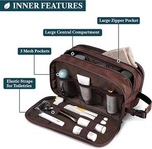 Genuine Leather Wholesale Shaving Pouch Organizer Travel Pouch Beauty Zipper Cosmetic <b>Bags</b> Women's Makeup <b>Bag</b> Men's Toiletry <b>Bag</b> - Product Image 3