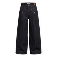 DiZNEW Jean Baggy pour Homme Japonais Rouge Selvedge Brut Noir Multi-panneaux Coutures Double Rangée Clous Chaîne Argentée Jambe Large OEM