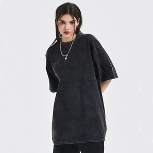 Camisetas Unisex al por Mayor con Lavado Ácido Personalizado, Camisetas Oversize Vintage para Mujer con Hombros Caídos de Algodón Lavado - Product Image 1
