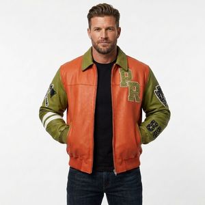 Custom Men's <b>Rhinestone</b> Embroidered Front Logo Stand Collar Luxury Safari <b>Jacket</b> Patchwork Applique Waterproof Windproof - Product Image 1