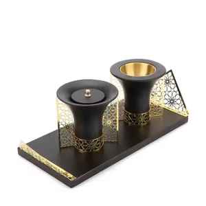 Quemador de incienso octogonal tradicional de madera de mango con revestimiento metálico, tapa con bisagras, duradero, incensario árabe para Oud, soporte para carbón. - Product Image 6