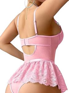 Ensemble sexy de lingerie en tissu tissé uni, body et jupe - Product Image 2