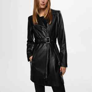 Robe midi élégante noire en similicuir végétalien à manches longues pour femme, coupe ajustée, tenue en similicuir pour soirée, bar, club - Product Image 6