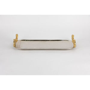 Bandeja de Servicio de Metal Plateado con Asas Decorativas, Forma Ovalada, para el Hogar, Restaurante, Vajilla, Aperitivos y Bebidas - Product Image 4