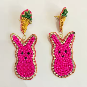 Multicolor Easter <b>Bunny</b> Carrot Hoop Earrings Handmade Seed Bead Jewelry Festive Spring Party Fashion <b>Accessories</b> - Product Image 4