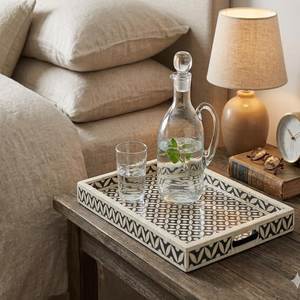 Black Bone Inlay Luxury Handmade Decorative Rectangular Serving <b>Tray</b> with Handles Thick Coffee Table <b>Tray</b> from india - Product Image 4