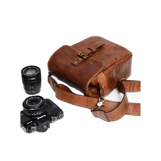Stylish Leather DSLR Camera Backpack with Secure Shoulder Holster Zipper Closure Type-Protective and Fashionable