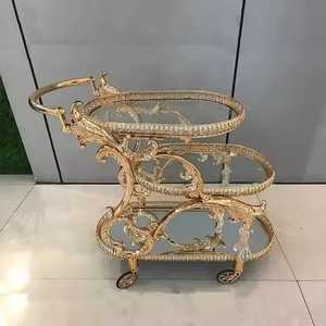 Modern Champagne Gold Bar <b>Cart</b> 2 Tier Glass Rectangle Serving <b>Trolley</b> Rolling Wine Beverage Kitchen Storage Organizer - Product Image 6