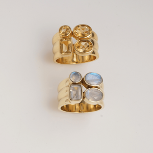 Rainbow Moonstone Multi Stone Statement <b>Ring</b> Gold Plated Sterling Silver <b>Brass</b> Handmade Designer Gemstone <b>Ring</b> For Women Gift - Product Image 2