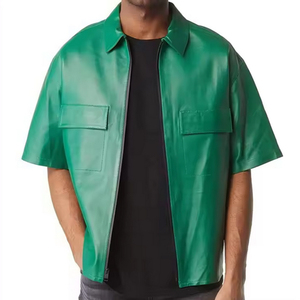 Chemise en cuir boutonnée décontractée et tendance pour hommes, de haute qualité, avec logo personnalisé sur le devant, service OEM, tissu en toile personnalisé, vente en gros - Product Image 5