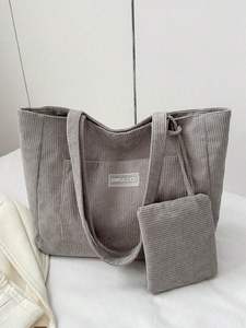 Sac fourre-tout personnalisé en velours côtelé rose, petit sac carré en tissu côtelé pour femmes, idéal pour le shopping, l'école, le bureau, sac à bandoulière, sac à main - Product Image 6