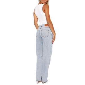 Pantalones vaqueros elásticos de cintura alta para mujer, ropa de calle ajustada, estilo recto, relajado, cómodo, elástico, cómodo, ropa para todas las estaciones - Product Image 4