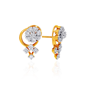 Luxury Gold Plated Floral Cluster Drop <b>Earrings</b> with Sparkling Clear Stone Flower Design and Geometric <b>Dangle</b> Accents - Product Image 2