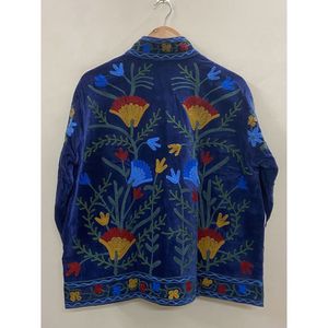 Hand Embroidered <b>Velvet</b> Blazer <b>Women</b> Mandarin Collar Full Sleeve Floral Pattern open Closure Winter <b>Jacket</b> - Product Image 2