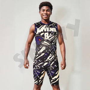 Tenues de football personnalisées imprimées par sublimation, respirantes, 100% polyester, séchage rapide, antibactériennes, sans manches, col en V - Product Image 1