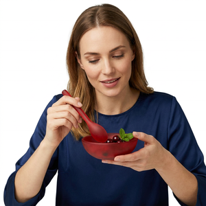 Bol en résine rouge avec cuillère, design minimaliste, pour fruits et collations, usage domestique - Product Image 1