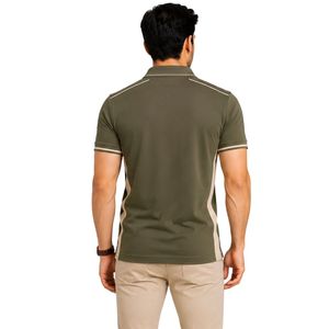 Premium Olive <b>Green</b> <b>Mens</b> <b>Polo</b> <b>Shirt</b> With Contrast Shoulder Stripe And Sleeve Detail Custom Logo Embroidery Golf Sportswear Short - Product Image 2