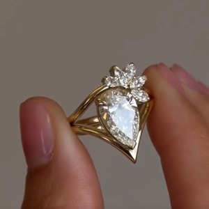 Pear Moissanite Bridal Set 14k Solid Gold Anniversary Ring <b>unique</b> Wedding Ring Promise Ring <b>Gift</b> <b>for</b> <b>Her</b> Anniversary <b>gift</b> Ring. - Product Image 2