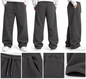 Pantalones Deportivos de Forro Polar Negro para Hombre, 100% Algodón, Ligeros, Cintura Elástica con Cordón, Bolsillos Laterales, Corte Holgado Informal para Invierno - Product Image 5