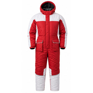 Combinaison de neige unisexe rouge et blanc avec blocs de couleur, à capuche, longue, imperméable, pour l'hiver, avec poches latérales, style sportif - Product Image 2