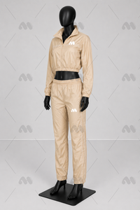 Conjunto Deportivo de Verano para Mujer, Color Beige, Manga Larga, Media Cremallera, Ligero, Poliéster, Estilo Deportivo, Holgado, 2 en 1, Color Sólido, Logotipo Frontal - Product Image 6
