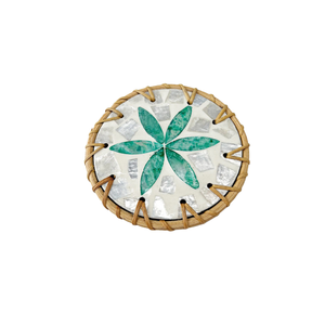 Heavy-Duty Rattan-<b>Edged</b> Shell Coaster - Non-Slip Heat-Resistant Mother-of-Pearl Pad - Thickened Insulating Table Mat - Product Image 2