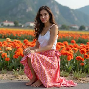 Artesanía artística diseño de Chevron estampado en color melocotón y falda envolvente de color rosa para niñas ropa de playa casual y ropa de todo el día - Product Image 6