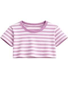 Ensemble décontracté d'été deux pièces pour femme : crop top rayé rose et short, taille élastique, tenue de détente, streetwear, OEM - Product Image 2