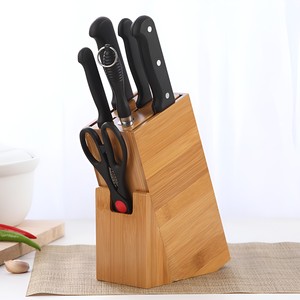 Vente en gros quantité en vrac Porte-couteau en bois naturel Porte-couteau à prix d'usine Rangement des couteaux Support en bois pour comptoir de cuisine - Product Image 2