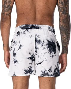 Shorts elásticos transpirables de felpa francesa con efecto descolorido por el sol, estilo tie-dye, hasta la rodilla, para playa y verano, con cordón ajustable. - Product Image 4