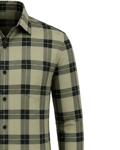 Chemise à carreaux noire décontractée et habillée pour homme, à manches longues, boutonnée, en flanelle de coton, pour le bureau, personnalisable - Product Image 4
