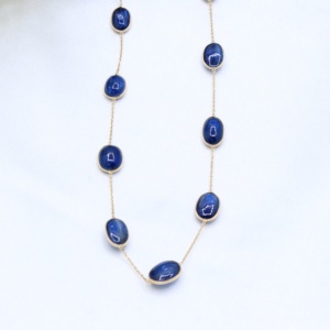 Collier chaîne à maillons pour femme en or jaune massif 18 carats, fait main, avec pendentif en kyanite géométrique naturelle, idéal pour mariage, vente en gros - Product Image 1