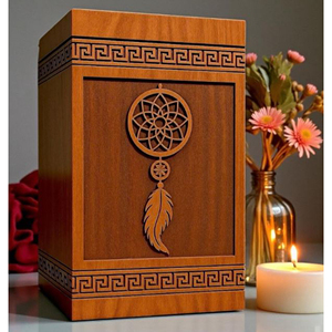 Handcrafted Rosewood Dreamcatcher Urn: Feather & Floral Engraving, Customizable <b>Memorial</b> Funeral <b>Memorial</b> <b>Keepsake</b> by AYAANS - Product Image 3