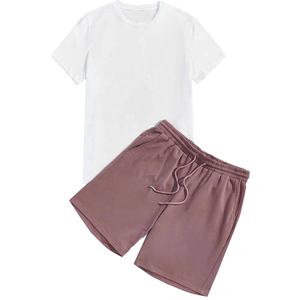 2025 été hommes ensemble court à manches courtes t-shirt deux pièces Fitness sport ensemble survêtement décontracté hommes taille élastique personnalisé OEM - Product Image 4