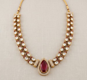 Luxury Ruby Red Teardrop Pendant <b>Necklace</b> Set Gold Plated Kundan Polki Bridal Wedding Jewelry with <b>Matching</b> Earrings for Women - Product Image 4