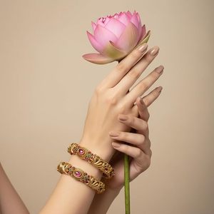 Bracelets indiens en alliage plaqué or, motif floral, incrustation de strass en cristal, bijoux ethniques de mariage, certifiés pour femmes, tendance - Product Image 2
