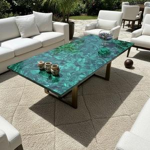 ท็อปโต๊ะอาหารหินมาลาไคต์สุดหรู ทำด้วยมือ ท็อปโต๊ะอัญมณีสีเขียว เฟอร์นิเจอร์หินกึ่งมีค่าทันสมัย และของตกแต่งบ้าน - Product Image 3