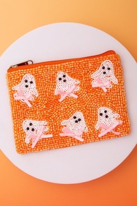 Pink Ghost Beaded Coin <b>Purse</b> Lightweight and Portable <b>Cute</b> Ghost Halloween Design Multi-Functional Mini Storage Pouch Coin <b>Purse</b> - Product Image 2