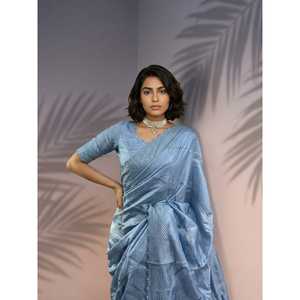 Sari de satén de frambuesa puro con trabajo Leheriya y borde de lentejuelas, sari de seda festivo ligero con blusa bordada - Product Image 5