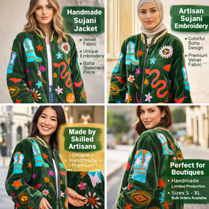 Vestes en velours brodées Suzani pour femmes, doublure en coton, style bohème fait main, vente en gros pour l'automne - Product Image 6