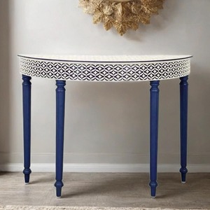 Geometric Pattern <b>Console</b> <b>Table</b> <b>Blue</b> Wood Legs Entryway Decorative Accent Furniture Handcrafted bone inlay <b>console</b> Luxury - Product Image 2