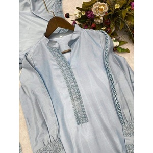 FORMAL WEAR DULL SANTOON GPO <b>LACE</b> WORK <b>TOP</b> BOTTOM WITH DUPATTA <b>PINK</b> GREY - Product Image 2