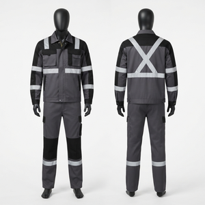 Premium 240GSM Cotton Twill <b>Work</b> Coverall Black/Grey High Visibility Reflective Panels Custom Logo Digital Printing <b>Waterproof</b> - Product Image 1