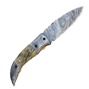 Customizable OEM Industrial Grade Damascus Steel <b>Folding</b> Pocket <b>Knife</b> Handmade EDC <b>Utility</b> Hunting <b>Knife</b> Wood Handle Leather - Product Image 1