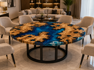 Mesa de Centro de Resina Premium |   Tablero de Madera Natural con Resina Epoxi Azul |   Muebles Modernos de Lujo para Sala de Estar, para Cumpleaños y Graduaciones - Product Image 3