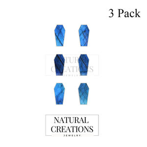 Boucles d'oreilles clous en argent sterling 925 véritable de qualité supérieure, forme cercueil, labradorite, sertissage clos, finition haut de gamme, mignonnes, tendance, cadeau idéal - Product Image 2